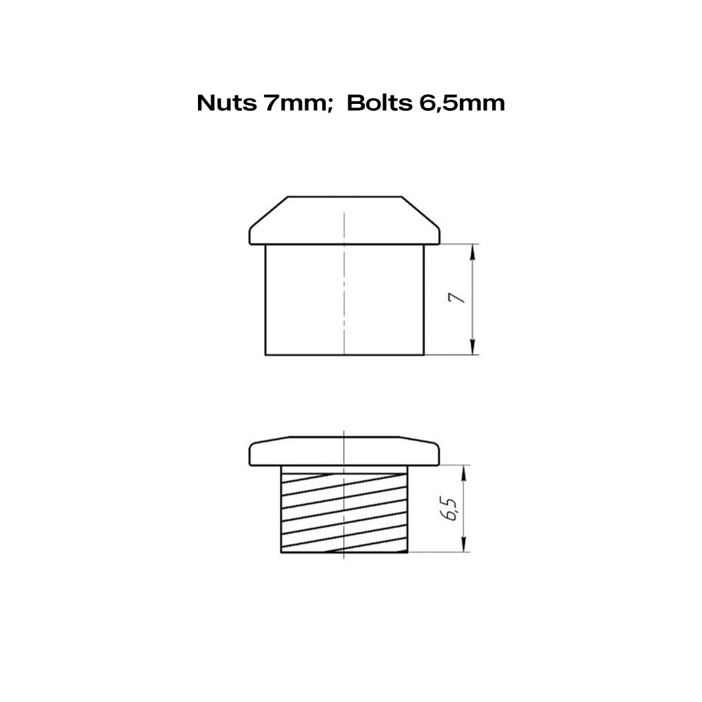Nuts 7mm and bolts 6,5mm (4 pieces)